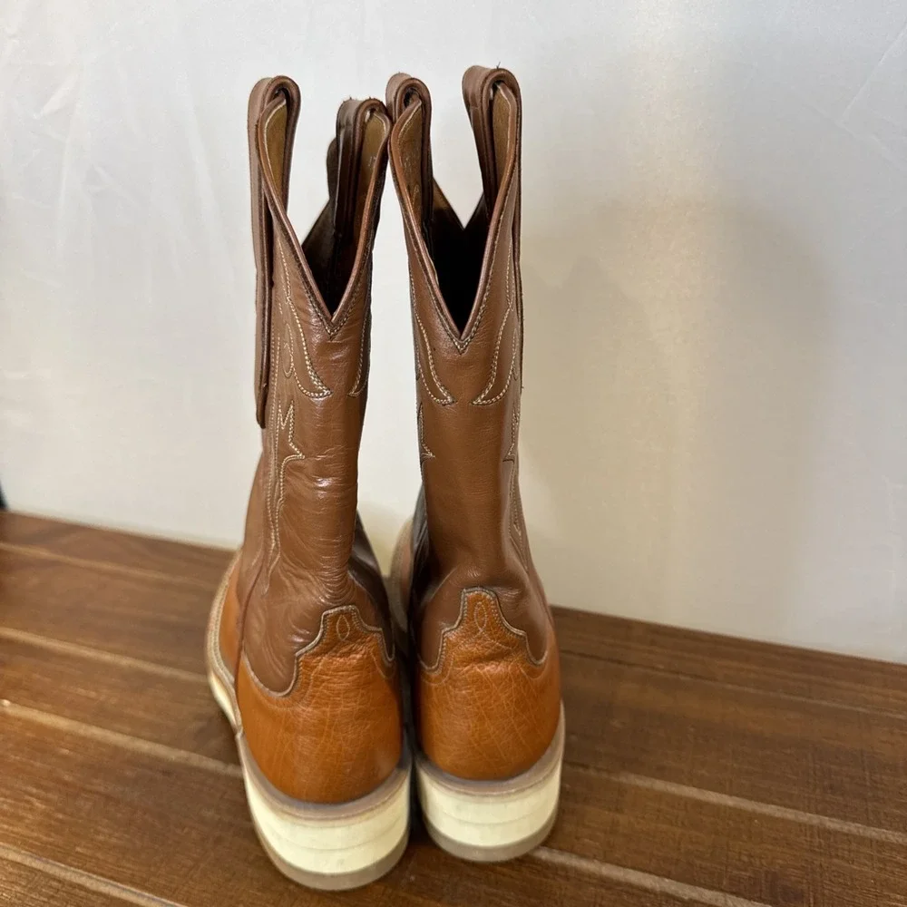 Vintage Ammons Western Roper Boots Brown Handcraft Leather Crepe Sole Men's 6.5*
